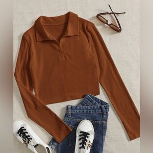 Solid Collared Ribbed Knit Tee